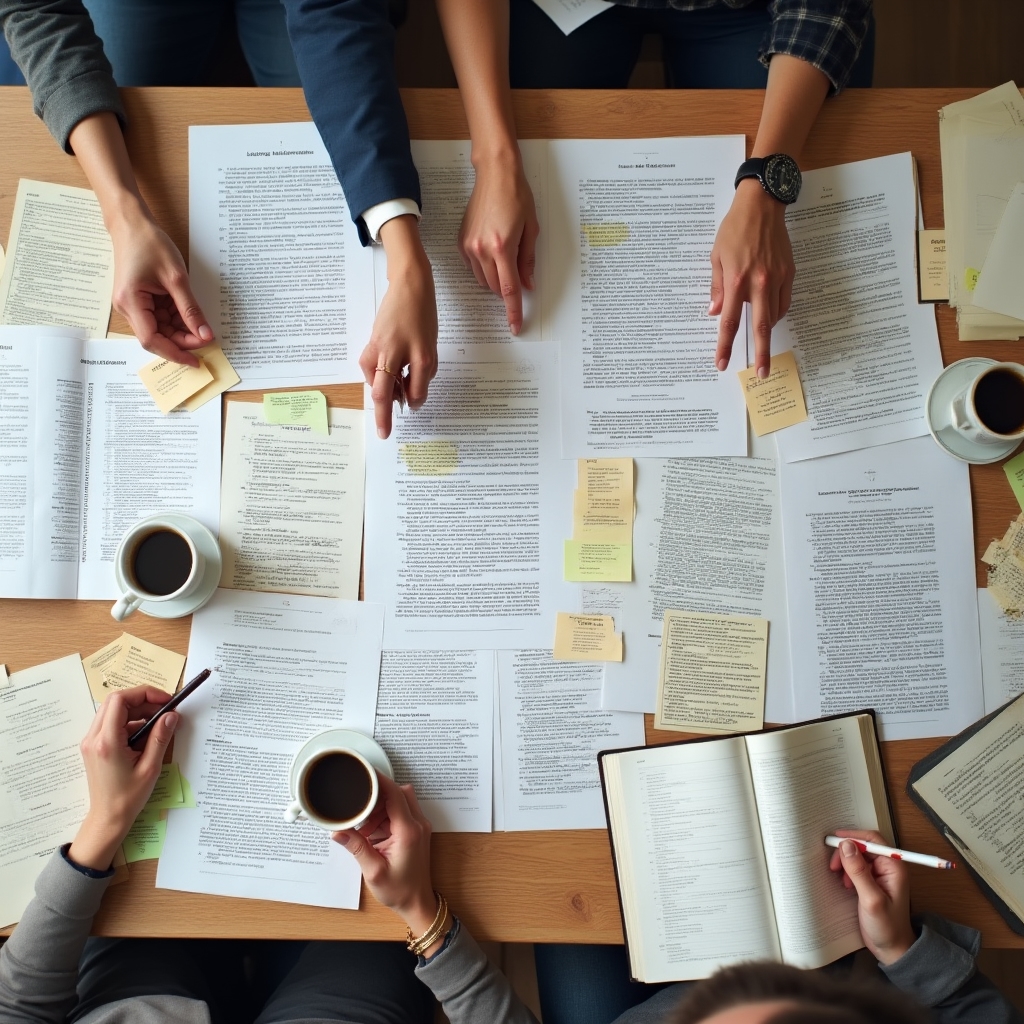 Redakční tým při kontrole a revizi dokumentů