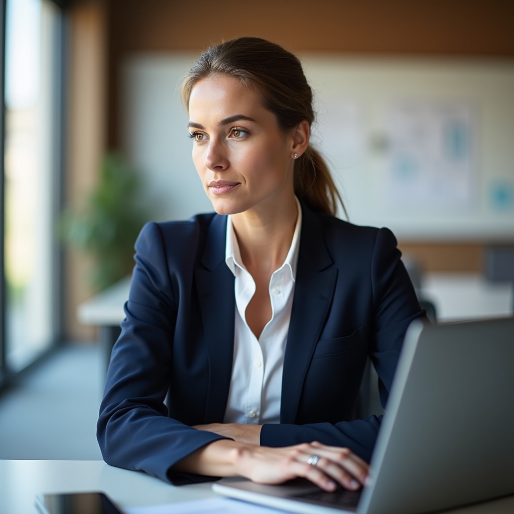 Hlavní redaktorka portálu při práci na počítači